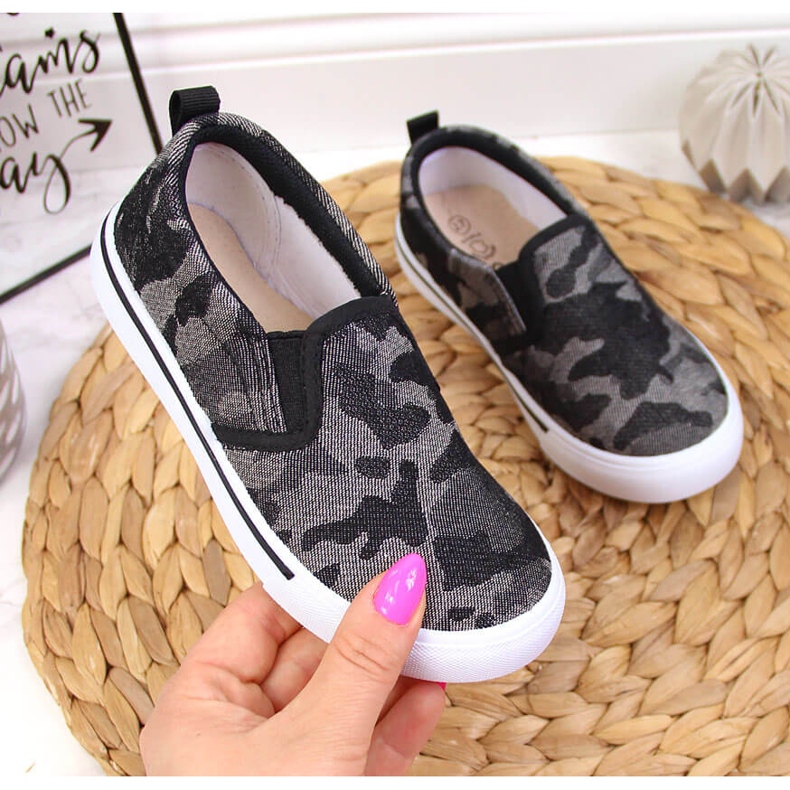 Sneakers slip on tofflor för dagis, camo black Atletico svart 1