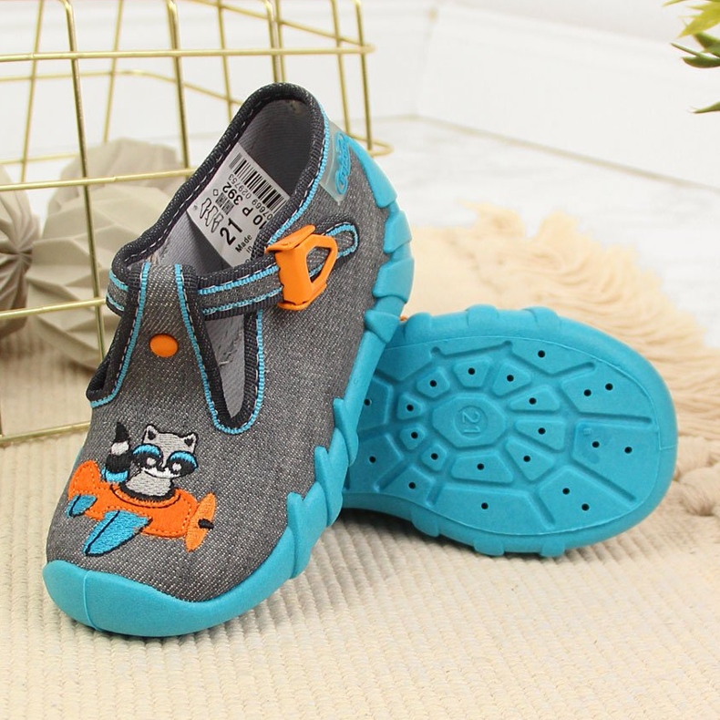 Pojktofflor för dagis, grå och blå Befado 2