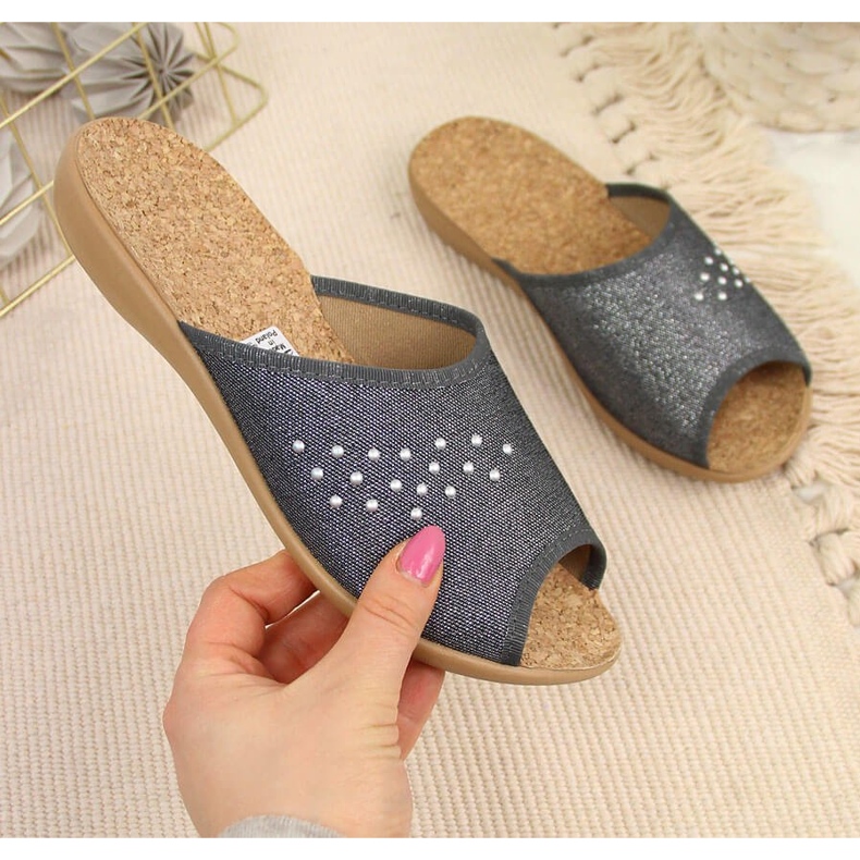 Hemtofflor för kvinnor, öppen tå, grå Befado 1