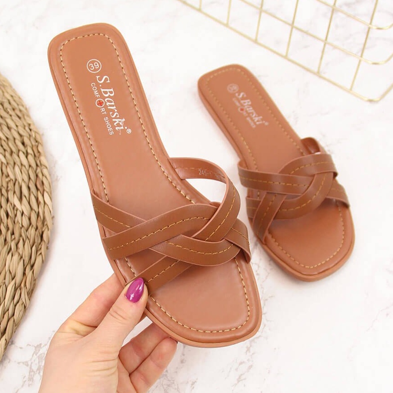 S.Barski Platta kameltofflor för kvinnor S. Barski brun 2