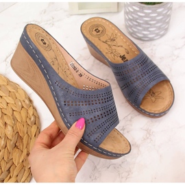 Marinblå Jezzi wedge tofflor för kvinnor 2