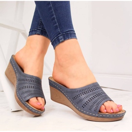 Marinblå Jezzi wedge tofflor för kvinnor 1