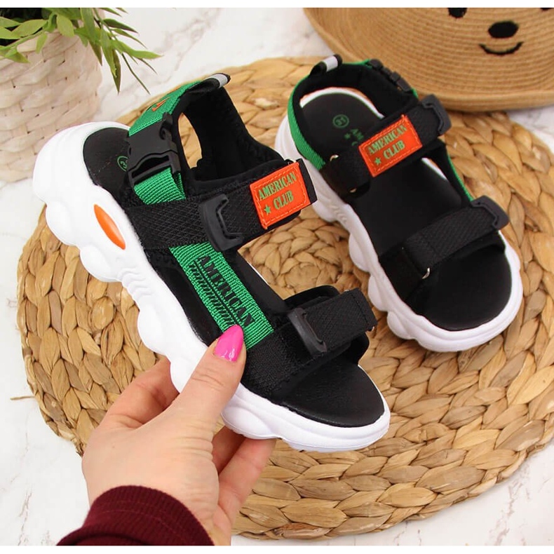 Svarta American Club pojksandaler med kardborreband grön 1