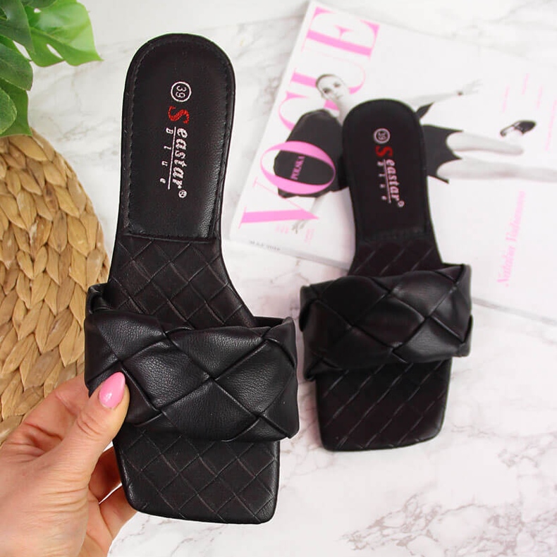 Svarta Seastar quiltade damtofflor 1