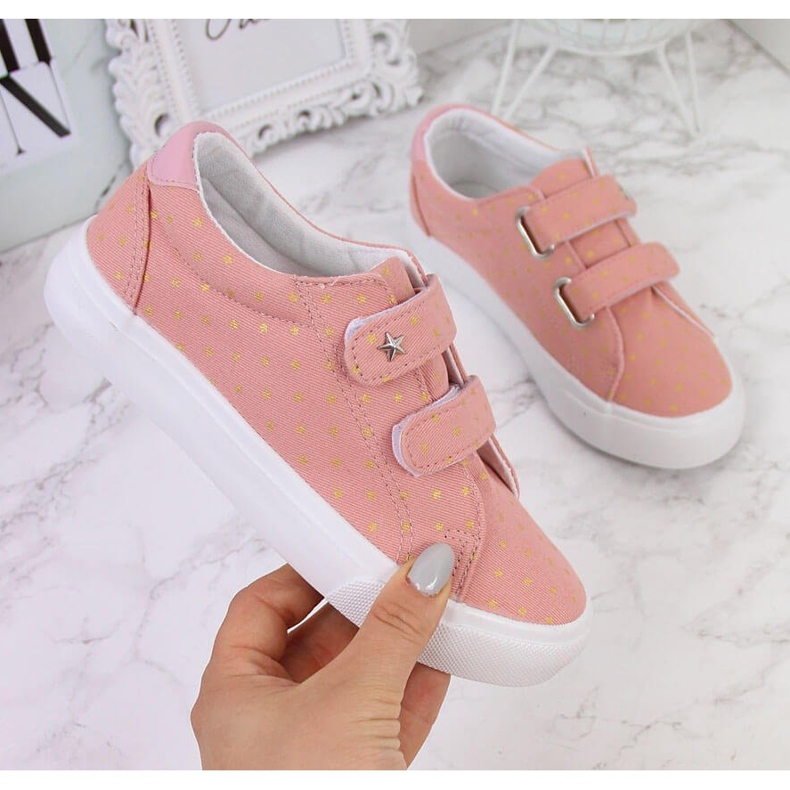 Sneakers för flickor med kardborreband rosa stjärnor Atletico 1