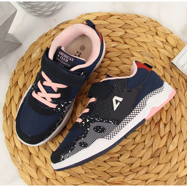 Sportskor för tjejer med kardborreband marinblå American Club 2