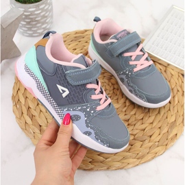 Sportskor för tjejer med kardborreband, grå American Club elastiska band rosa 1