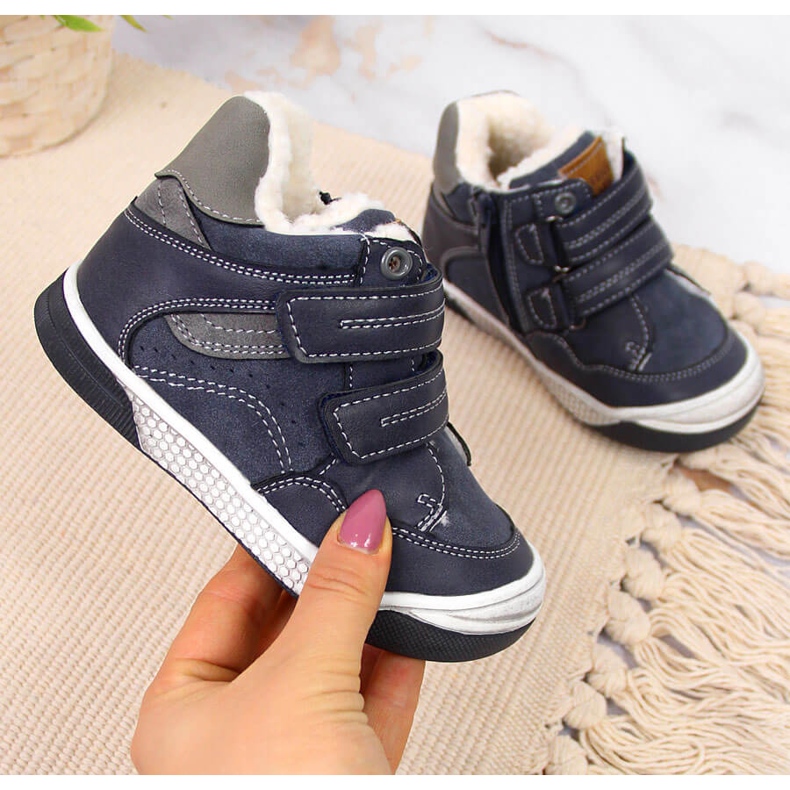 Vinterkängor för pojkar med kardborre marinblå American Club 1