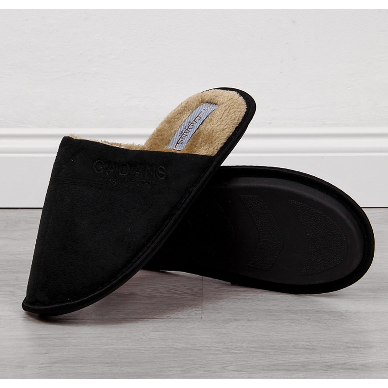 Black Cadans hemtofflor för män med päls svart 1
