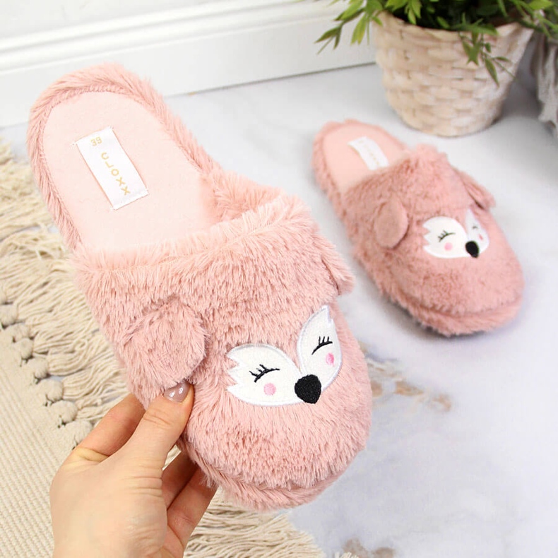 Damtofflor med päls med öron rosa Cloxx 2