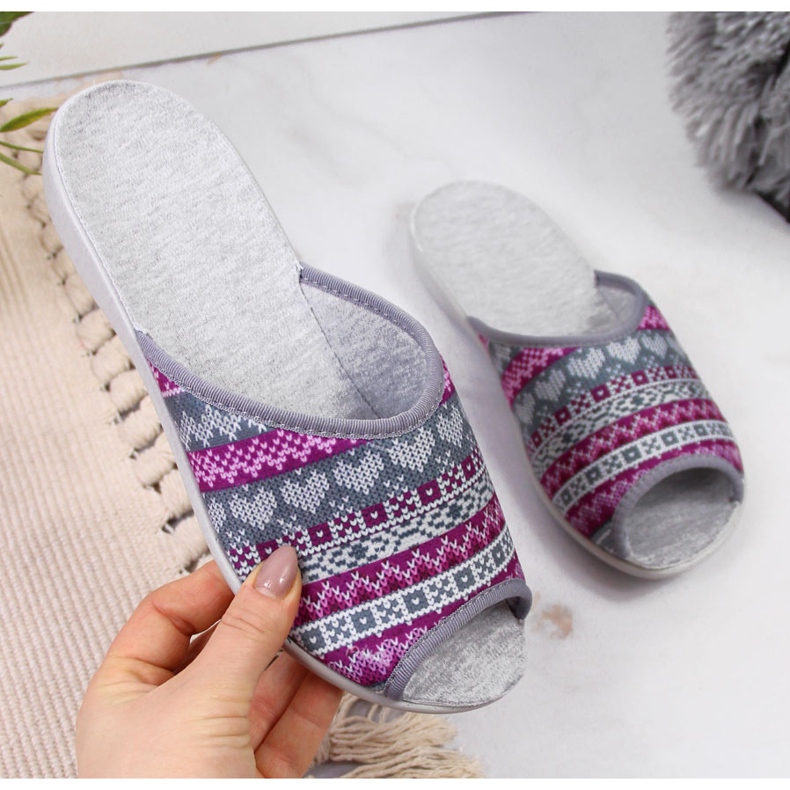 Norska damtofflor, violettmönster Befado purpur grå 2