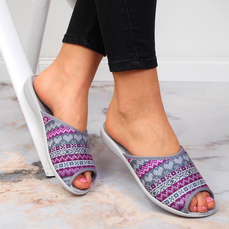 Norska damtofflor, violettmönster Befado purpur grå 1