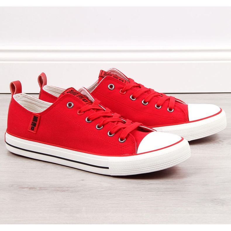 Röda Låga sneakers för män, textil Big Star JJ174063 1