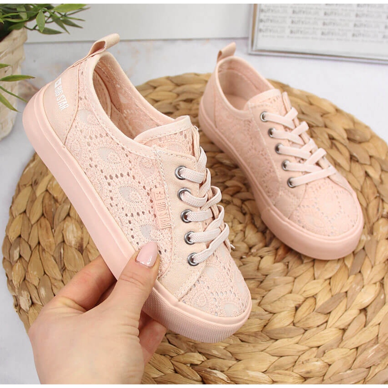 Sneakers för flickor spets ljusrosa Big Star JJ374006 1