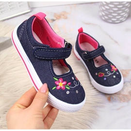 American Club jeans sneakers för flickor marinblå rosa 1