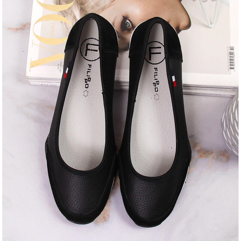 Kvinnors svarta genombrutna ballerinor i läder Filippo 1