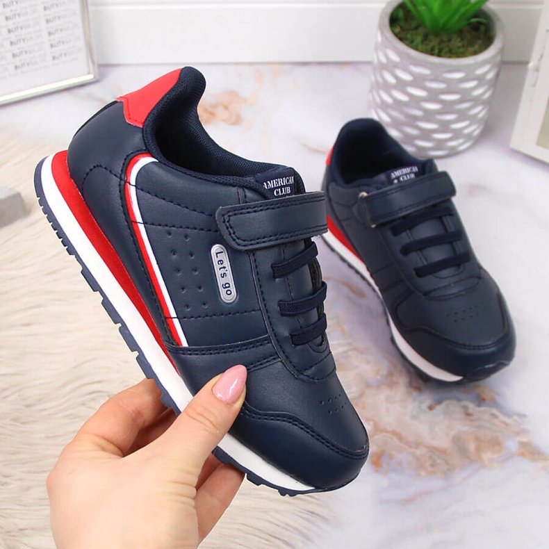 American Club marinblå kardborresportskor för barn 1