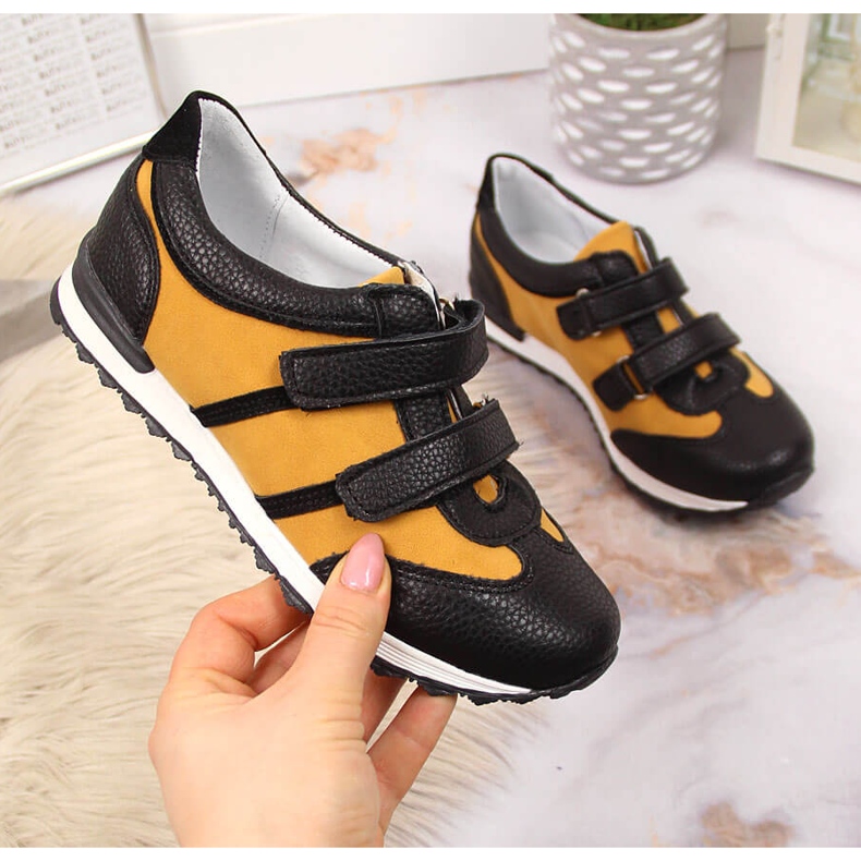 Pojkskor med kardborre kamel Kornecki 6291 svart mångfärgad 1