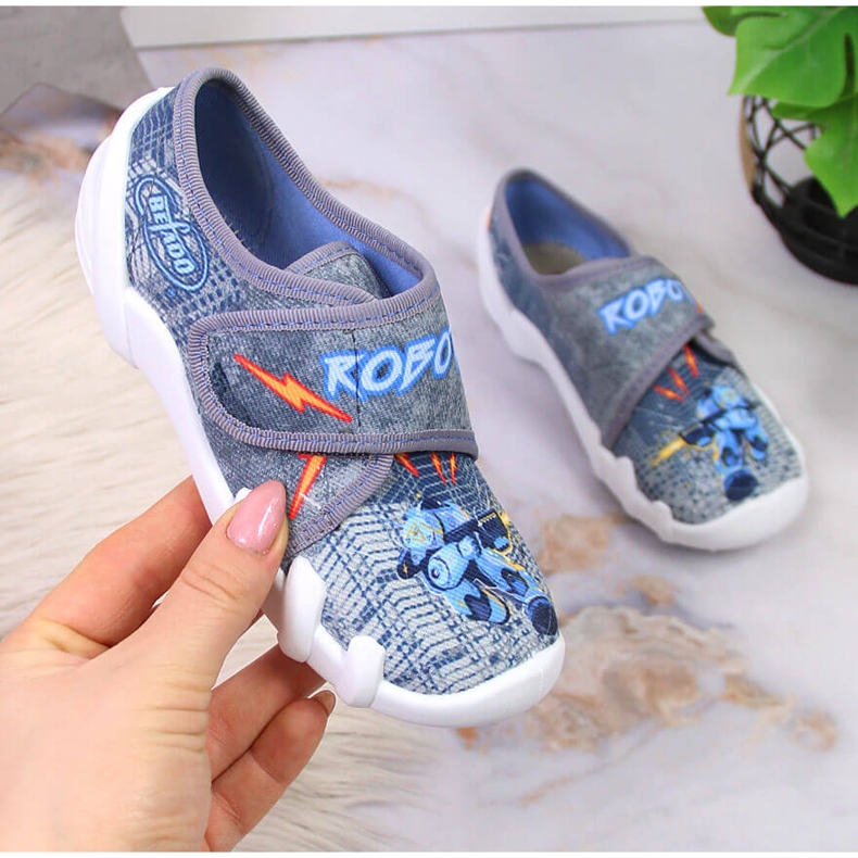 Pojktofflor för dagis på grå Befado kardborreband 1