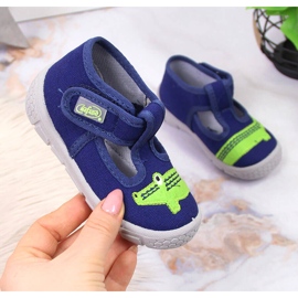 Pojktofflor med kardborreband med alligator marinblå Befado 1