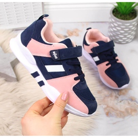 Granat Befado tjejsportskor med kardborre marinblå rosa 1