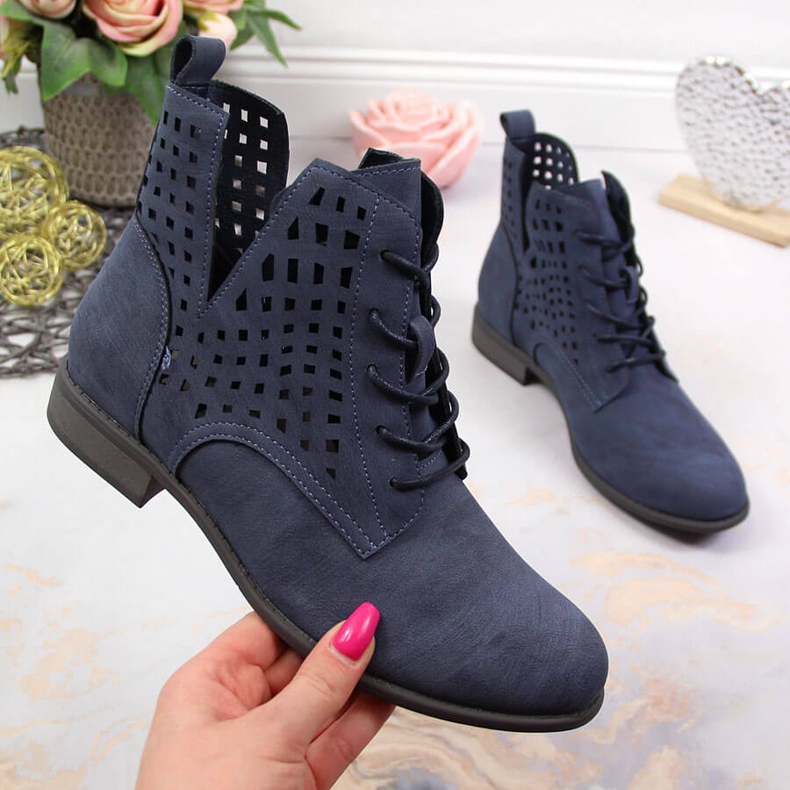 Genombrutna våriga marinblå Jezzi-stövlar för kvinnor 1