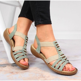 Gröna Rieker 60851-52 damsandaler med elastiska band 1
