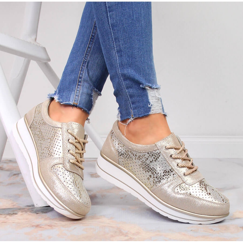 S.Barski Damsneakers i guldläder S. Barski 1