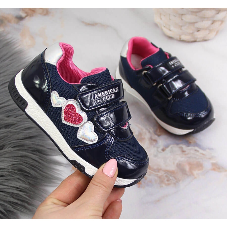 American Club marinblå sportskor för flickor rosa 1