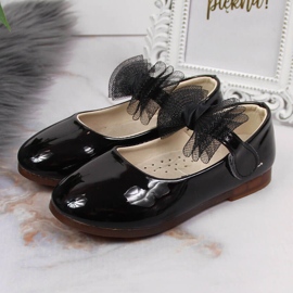 Flickballerinor med kardborre och rosett, svart Vinceza 2