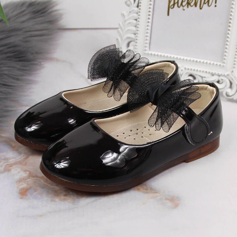 Flickballerinor med kardborre och rosett, svart Vinceza 2