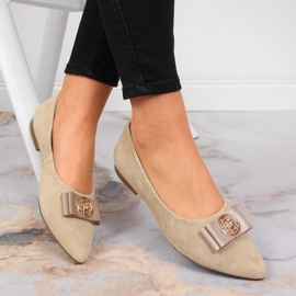 Ballerinor i läder för kvinnor med en spets av beige Filippo 1