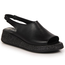 Svarta sandaler för kvinnor på Navy Dot-plattformen 2