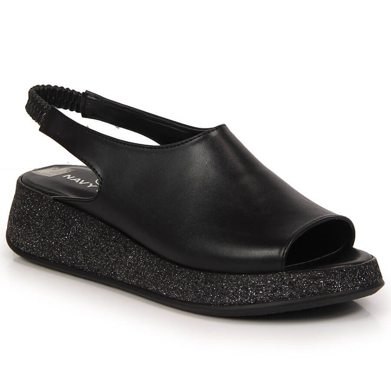 Svarta sandaler för kvinnor på Navy Dot-plattformen 2