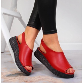 Damsandaler på den röda Navy Dot-plattformen 1