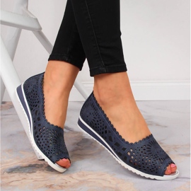 Genombrutna skor för kvinnor, öppen tå, marinblå Jezzi 2