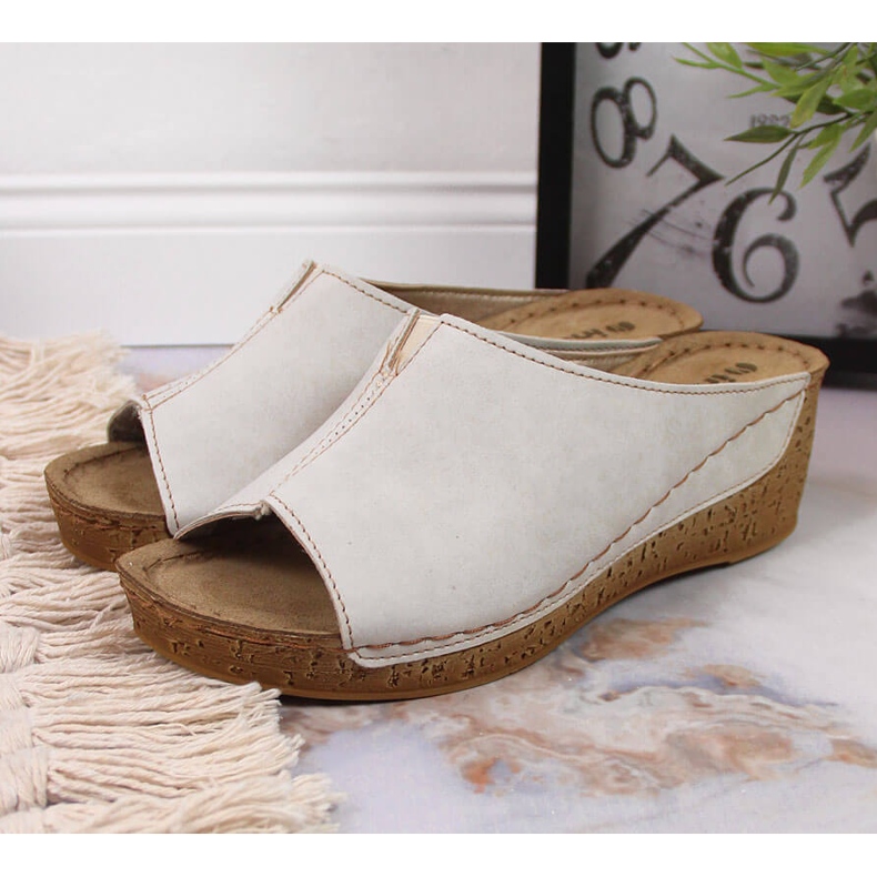 Beige Inblu wedge tofflor för kvinnor 2