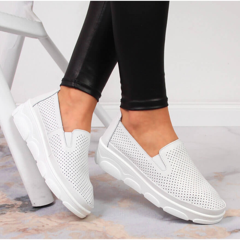 Bekväma damskor i läder, vita Jezzi 1