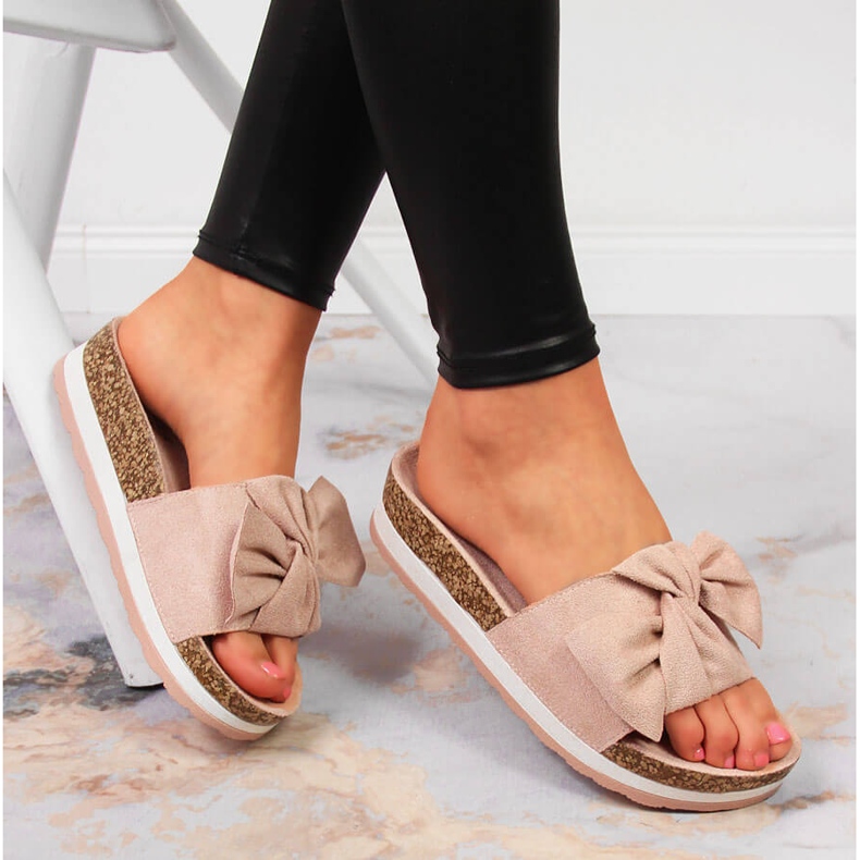 Damtofflor med plattformsrosett rosa Vinceza 1