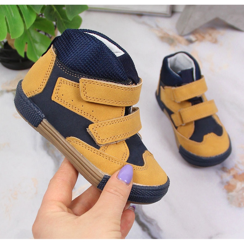 Pojkskor med kardborre kamel Kornecki 6785 brun svart 1