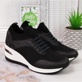 Kvinnors svarta wedge skor, slip on svart Artiker 2