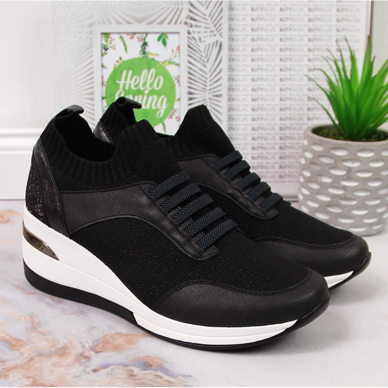 Kvinnors svarta wedge skor, slip on svart Artiker 2