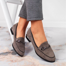 Kvinnors låga skor mockasiner med grå Jezzi dekoration 1