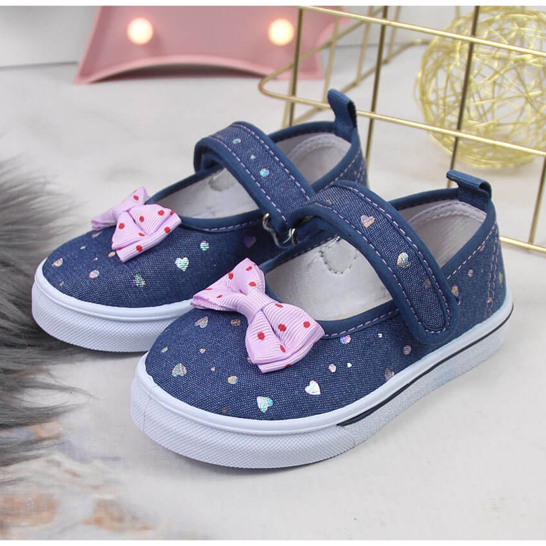 Flickballerinor med kardborreband och Atletico-rosett marinblå blå 2