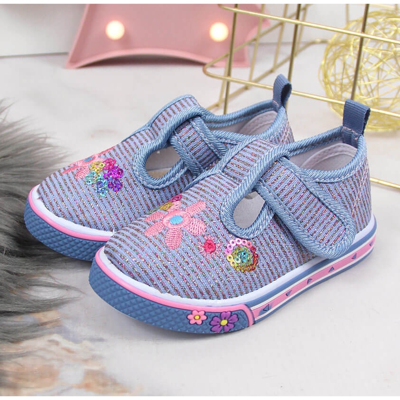 Atletico blå kardborrsneakers för tjejer 2