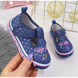 Sneakers för flickor med kardborre Atletico blå prickar marinblå 1