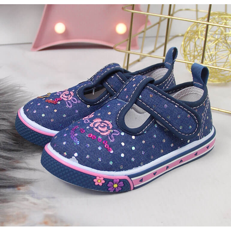 Sneakers för flickor med kardborre Atletico blå prickar marinblå 2