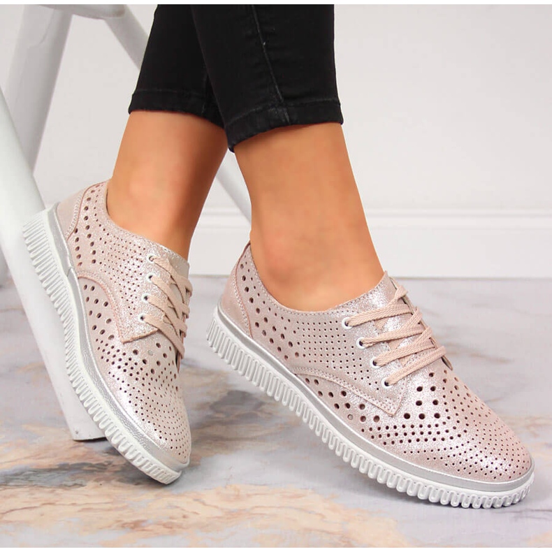 Genombrutna läderskor för kvinnor, pärlorosa Artiker 1