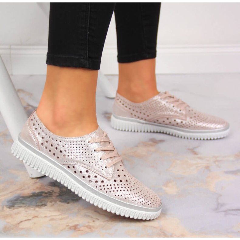 Genombrutna läderskor för kvinnor, pärlorosa Artiker 2