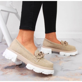 Damskor i läder med kedjor beige Filippo 2